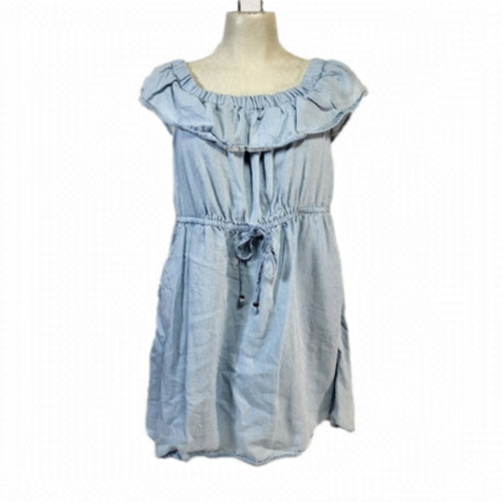 Guess Blue Denim Like Drew Ruffle Dress